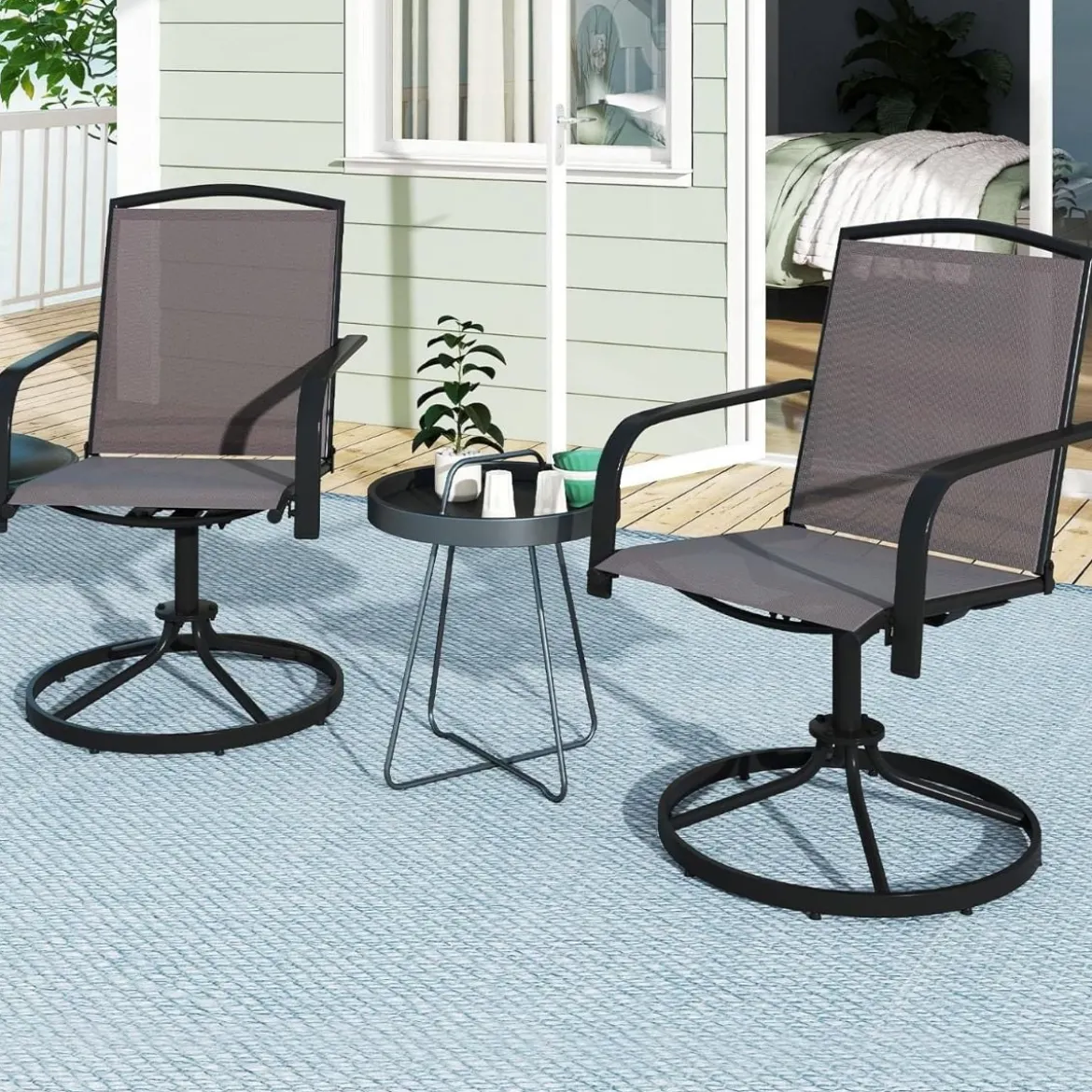 2er Set 360° Drehbare Gartenstühle mit Schnell Trocknendem Stoff Terrassenstühle