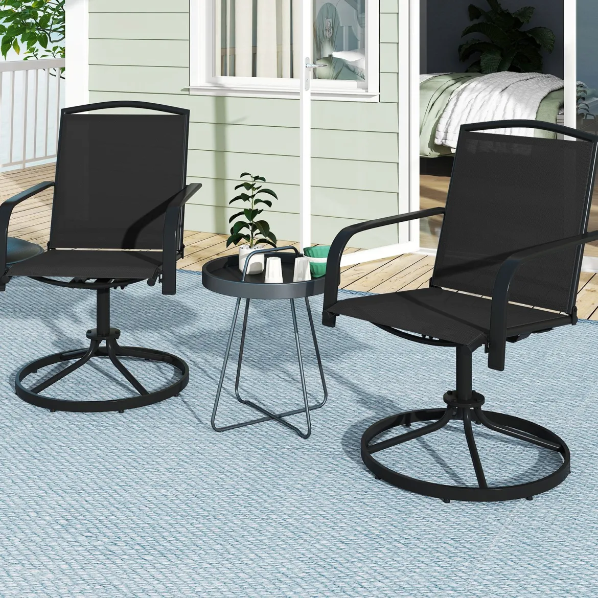2er Set 360° Drehbare Gartenstühle mit Schnell Trocknendem Stoff Terrassenstühle