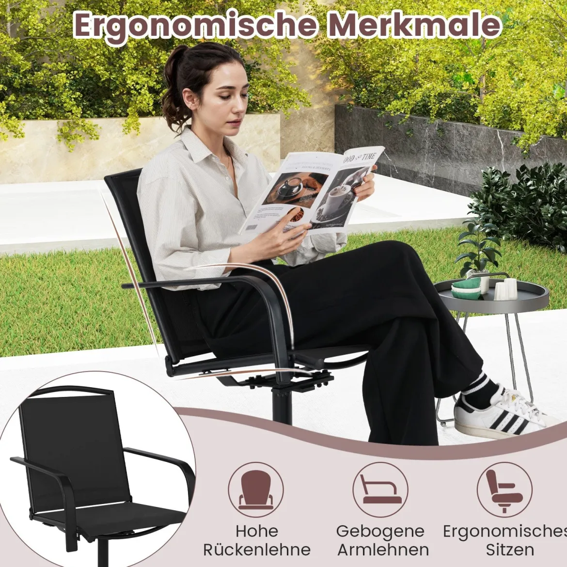 2er Set 360° Drehbare Gartenstühle mit Schnell Trocknendem Stoff Terrassenstühle