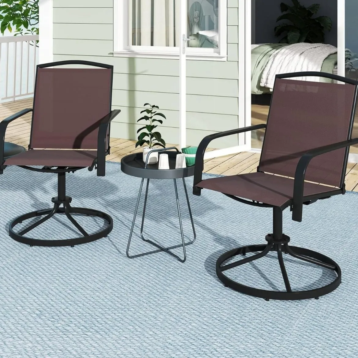 2er Set 360° Drehbare Gartenstühle mit Schnell Trocknendem Stoff Terrassenstühle