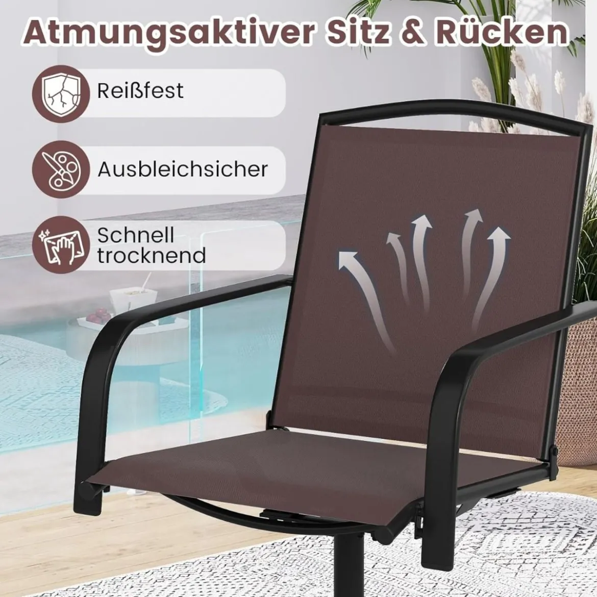2er Set 360° Drehbare Gartenstühle mit Schnell Trocknendem Stoff Terrassenstühle