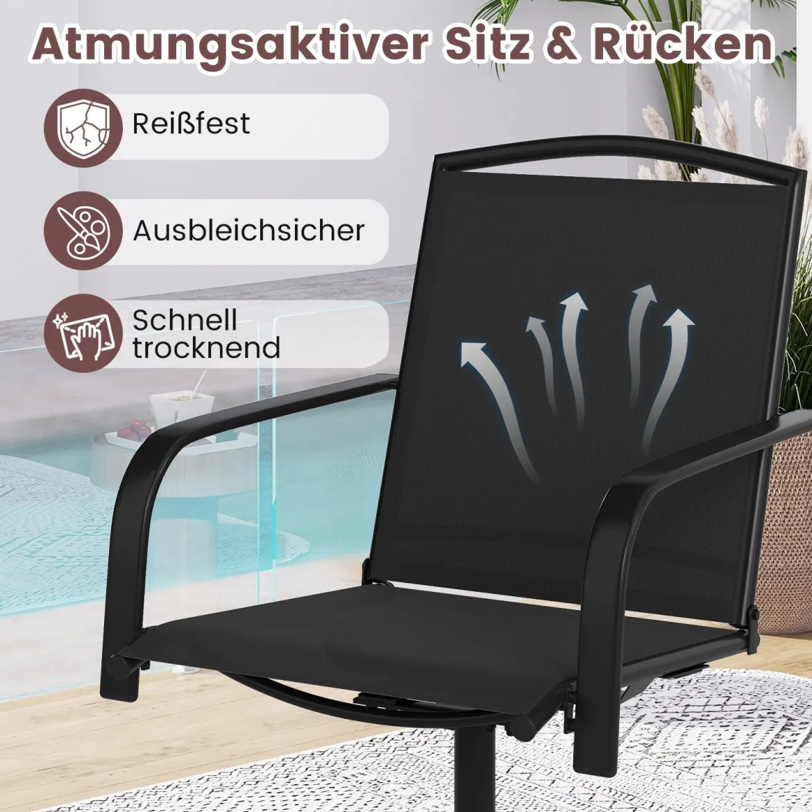 2er Set 360° Drehbare Gartenstühle mit Schnell Trocknendem Stoff Terrassenstühle