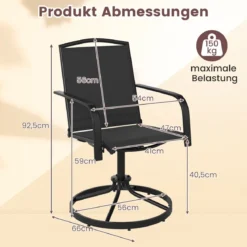 2er Set 360° Drehbare Gartenstühle mit Schnell Trocknendem Stoff Terrassenstühle