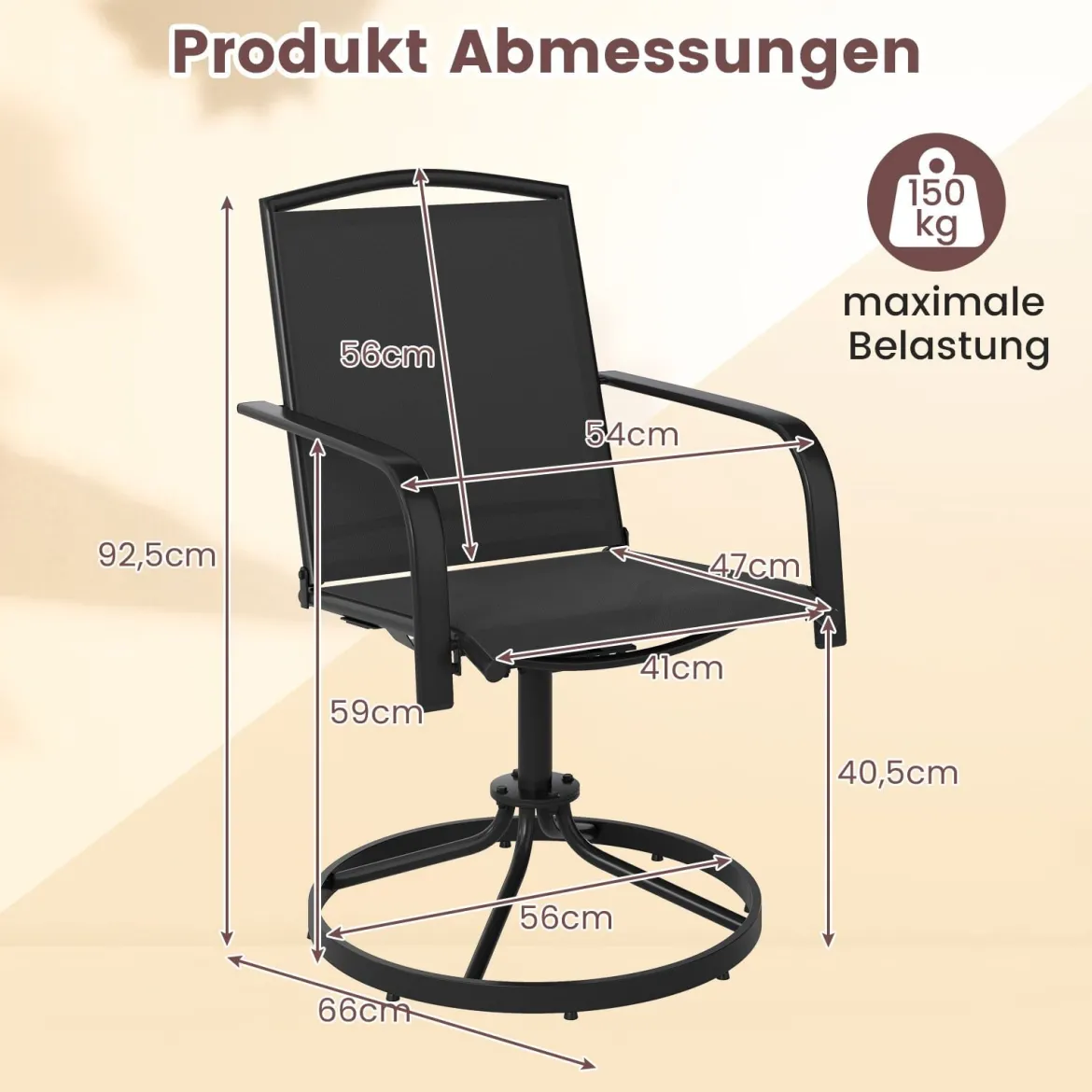 2er Set 360° Drehbare Gartenstühle mit Schnell Trocknendem Stoff Terrassenstühle