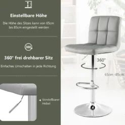 1/2er Set 360° Drehbarer Barhocker aus Kunstleder Höhenverstellbarer Barstuhl Sitzhocker