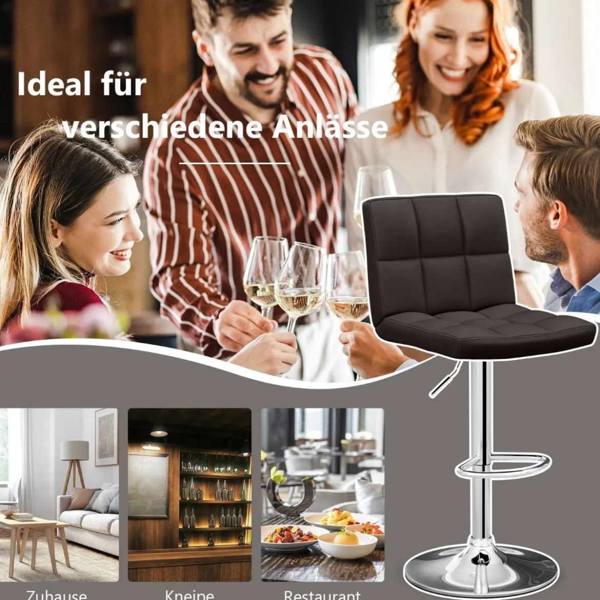 1/2er Set 360° Drehbarer Barhocker aus Kunstleder Höhenverstellbarer Barstuhl Sitzhocker