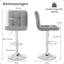 1/2er Set 360° Drehbarer Barhocker aus Kunstleder Höhenverstellbarer Barstuhl Sitzhocker