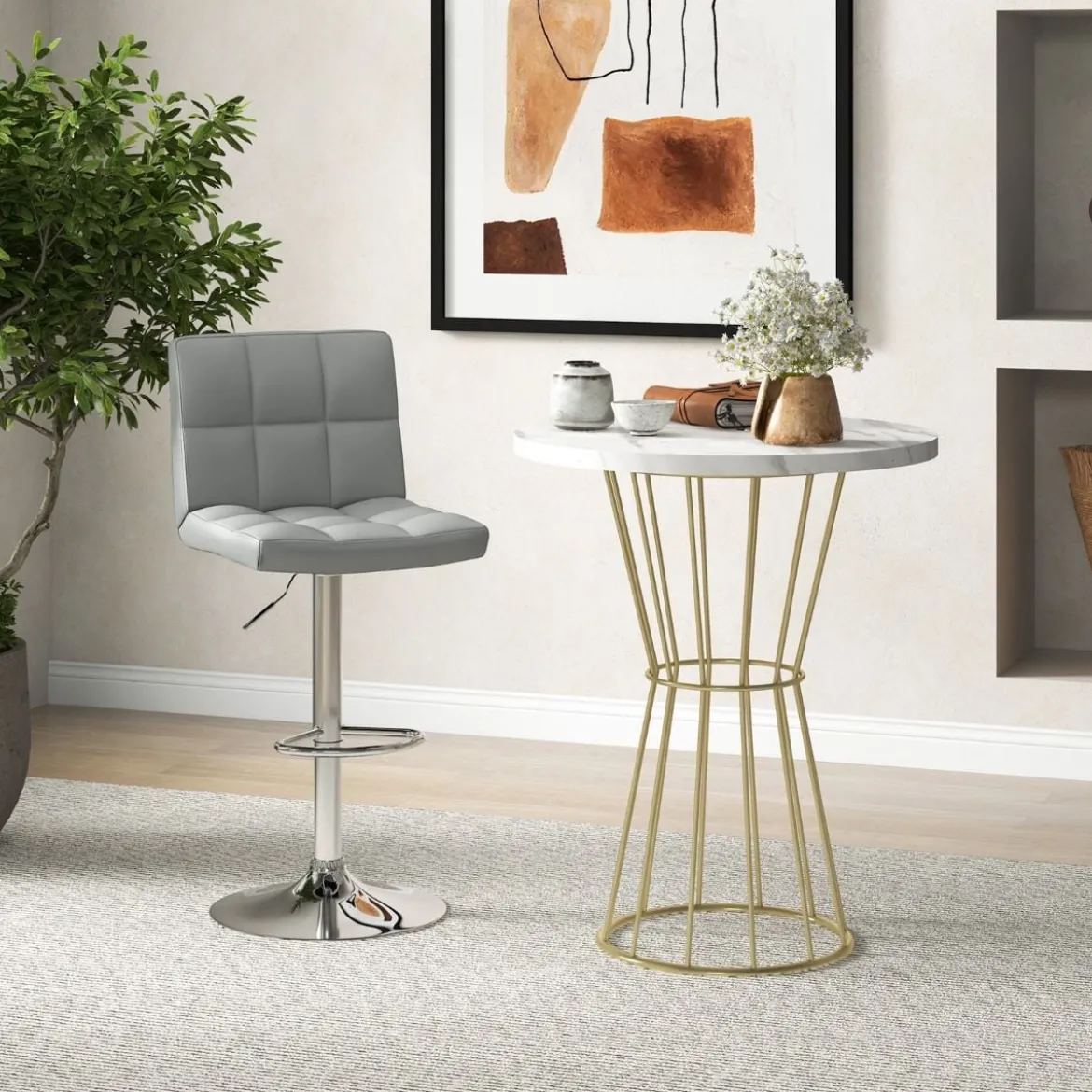 1/2er Set 360° Drehbarer Barhocker aus Kunstleder Höhenverstellbarer Barstuhl Sitzhocker