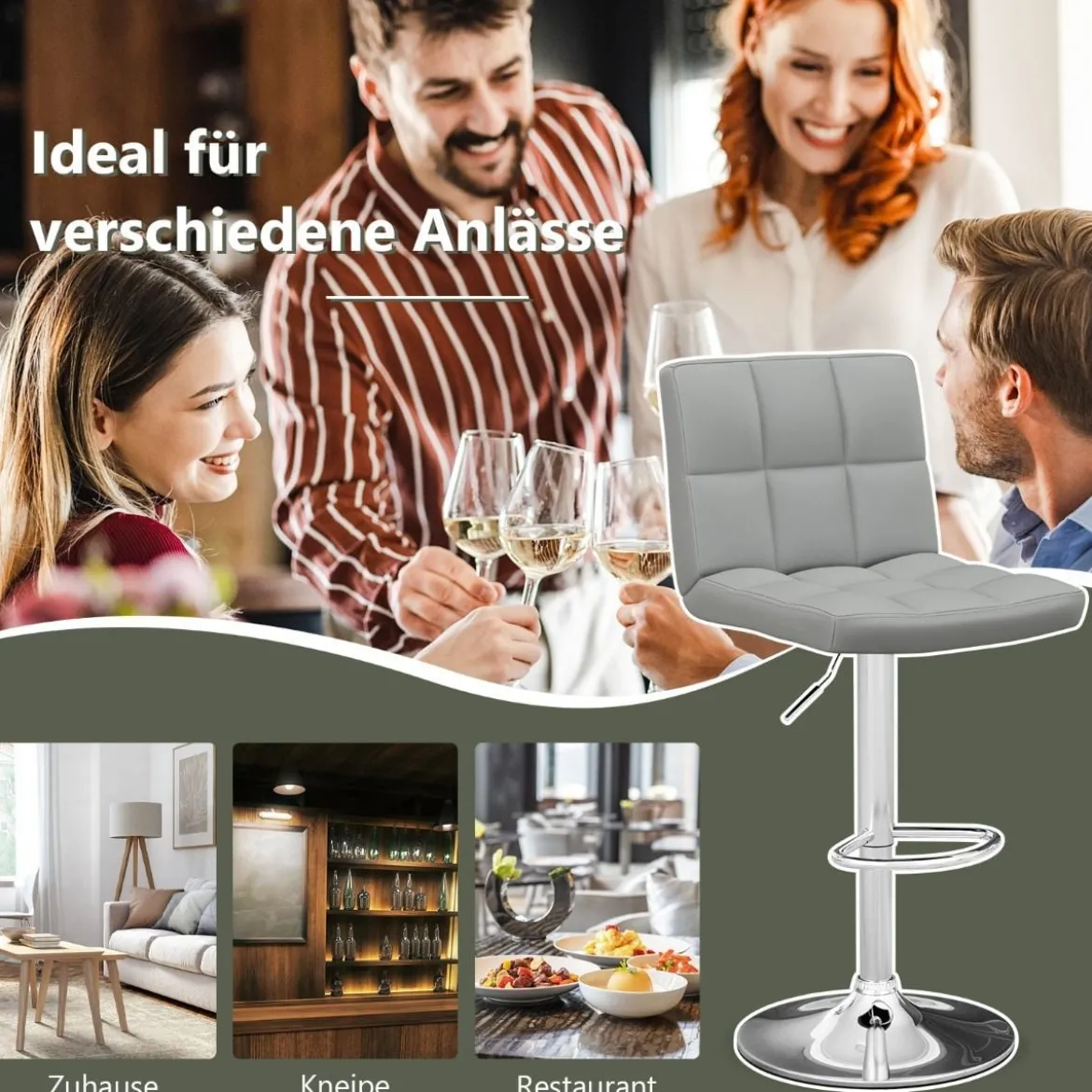 1/2er Set 360° Drehbarer Barhocker aus Kunstleder Höhenverstellbarer Barstuhl Sitzhocker