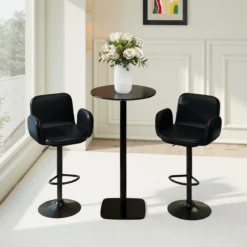 2er Set Drehbarer Barhocker mit Verstellbarer Höhe & Gepolstertem Sitz Barstuhl Küchenstuhl Schwarz