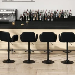 2er Set Drehbarer Barhocker mit Verstellbarer Höhe & Gepolstertem Sitz Barstuhl Küchenstuhl Schwarz