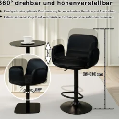 2er Set Drehbarer Barhocker mit Verstellbarer Höhe & Gepolstertem Sitz Barstuhl Küchenstuhl Schwarz