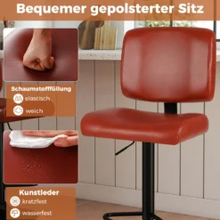 2er Set Drehbarer Barhocker mit Verstellbarer Höhe & Gepolstertem Sitz Barstuhl Küchenstuhl Rotbraun