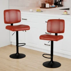 2er Set Drehbarer Barhocker mit Verstellbarer Höhe & Gepolstertem Sitz Barstuhl Küchenstuhl Rotbraun