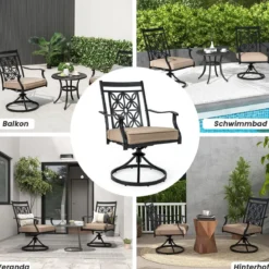 2er Set Drehsessel mit Weicher Polsterung & Blütenmuster-Rückenlehne Allwetter Terrassensessel