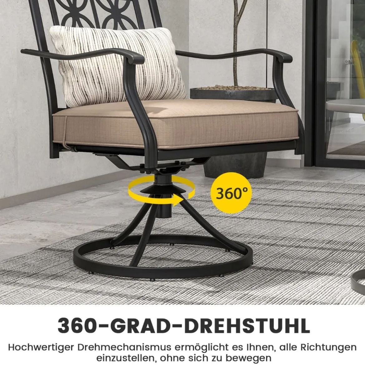 2er Set Drehsessel mit Weicher Polsterung & Blütenmuster-Rückenlehne Allwetter Terrassensessel