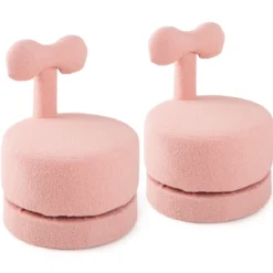 2er-Set Drehstühlen gepolsterte Kinderhocker mit Schleifenlehne Schaumstoffsitz & kratzfeste Fußpolster Kindersessel Rosa