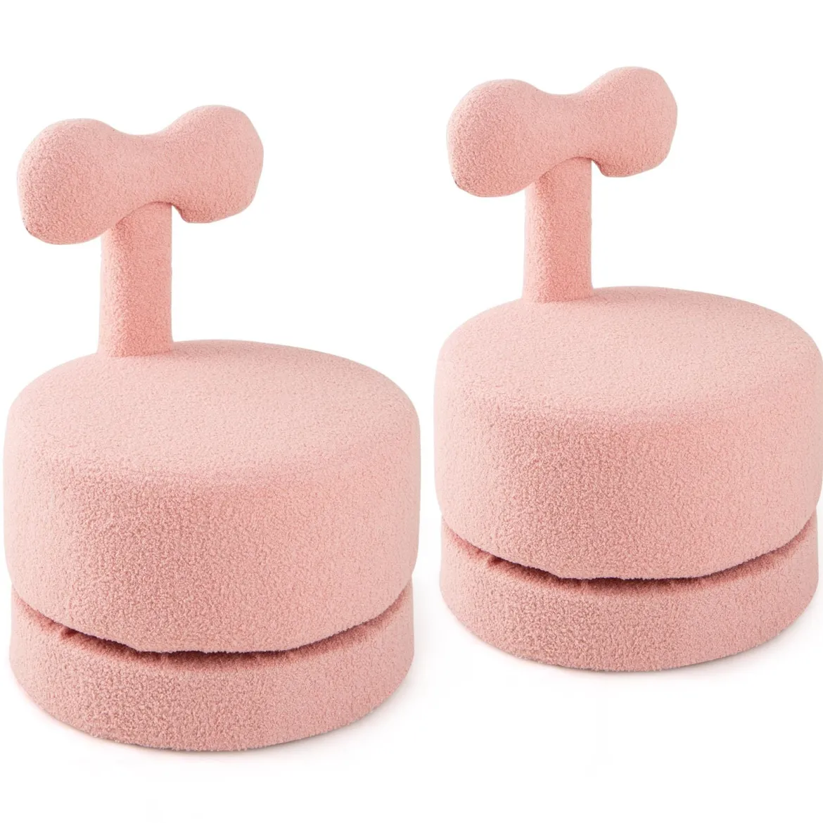 2er-Set Drehstühlen gepolsterte Kinderhocker mit Schleifenlehne Schaumstoffsitz & kratzfeste Fußpolster Kindersessel Rosa