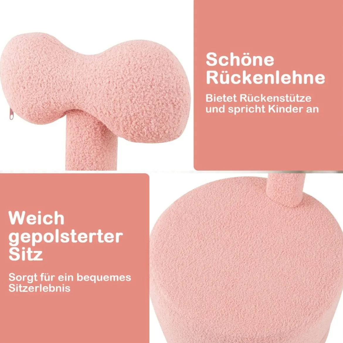 2er-Set Drehstühlen gepolsterte Kinderhocker mit Schleifenlehne Schaumstoffsitz & kratzfeste Fußpolster Kindersessel Rosa