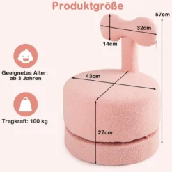 2er-Set Drehstühlen gepolsterte Kinderhocker mit Schleifenlehne Schaumstoffsitz & kratzfeste Fußpolster Kindersessel Rosa