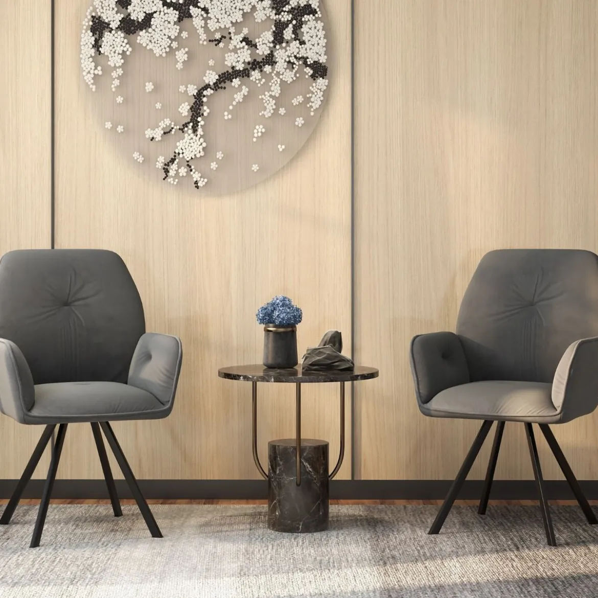 2er Set Drehstuhl aus Samt 360° drehbar Esszimmerstühle mit Metallbeinen Grau 63 x 59 x 87 cm