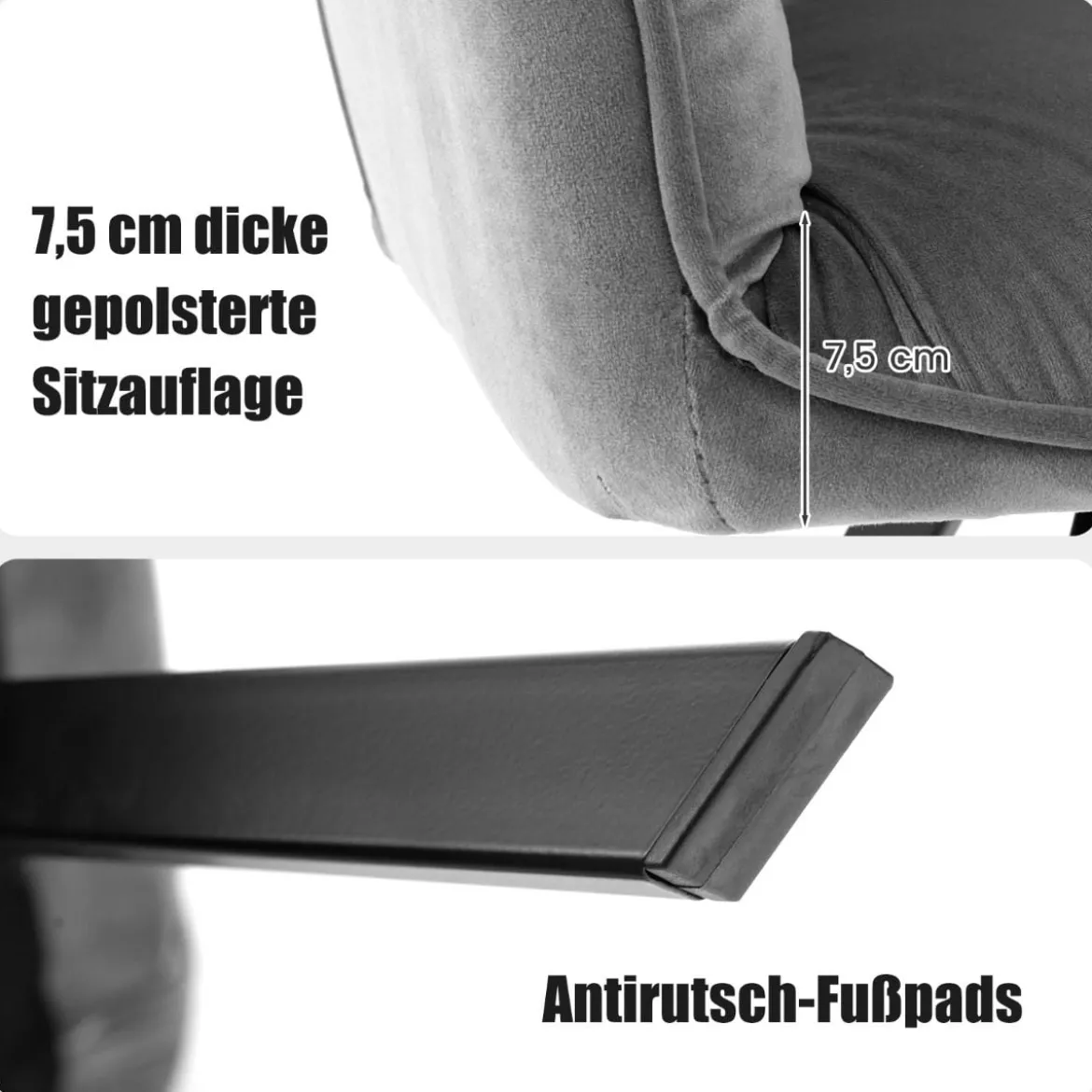 2er Set Drehstuhl aus Samt 360° drehbar Esszimmerstühle mit Metallbeinen Grau 63 x 59 x 87 cm