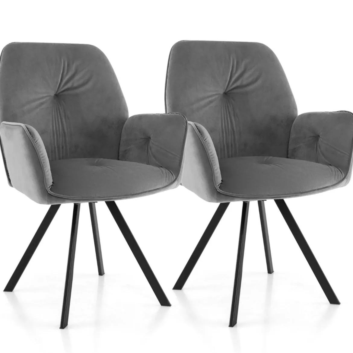2er Set Drehstuhl aus Samt 360° drehbar Esszimmerstühle mit Metallbeinen Grau 63 x 59 x 87 cm