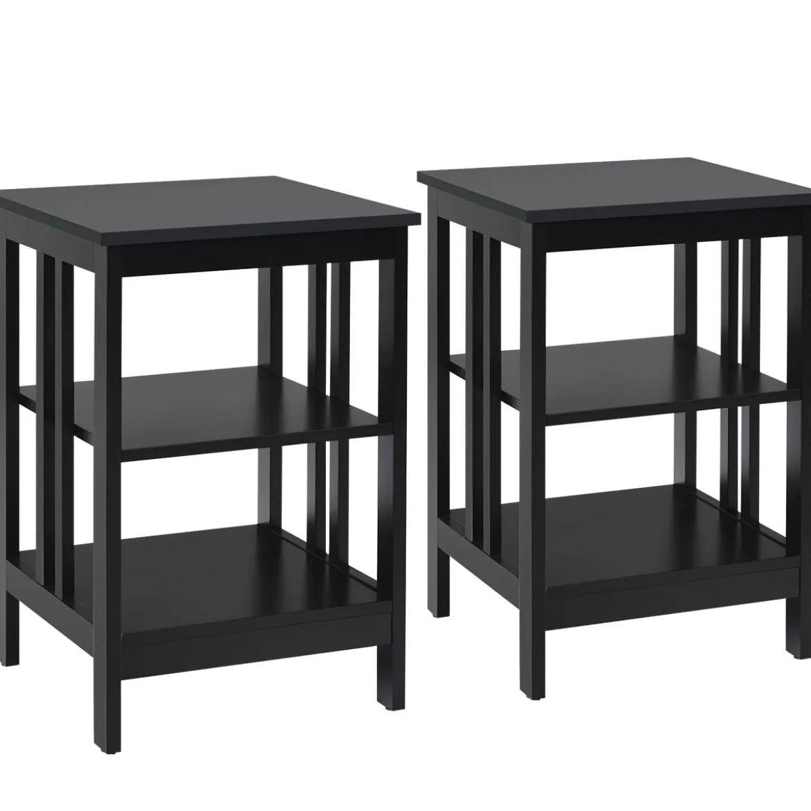 2er Set 3 Ebenen Nachttisch II-förmiger Beistelltisch Nachtschrank Sofatisch Schwarz