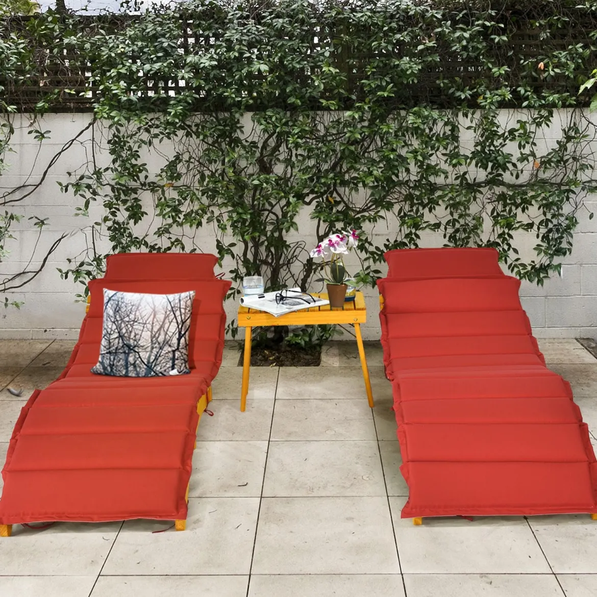 2er Set Ergonomische Holz Sonnenliege mit Auflage & Klappbarer Kopfstütze Gartenliege 190 x 55 x 52 cm