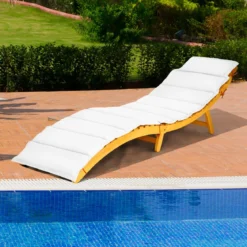 2er Set Ergonomische Holz Sonnenliege mit Auflage & Klappbarer Kopfstütze Gartenliege 190 x 55 x 52 cm