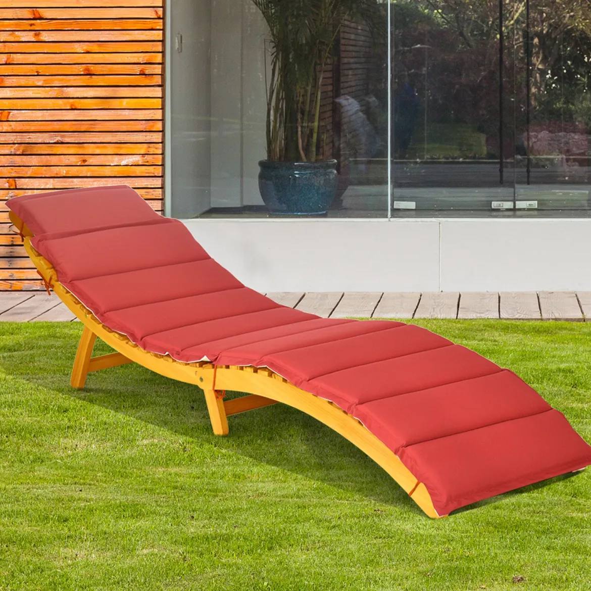 2er Set Ergonomische Holz Sonnenliege mit Auflage & Klappbarer Kopfstütze Gartenliege 190 x 55 x 52 cm