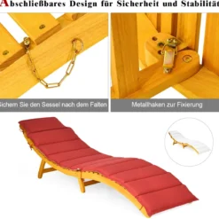2er Set Ergonomische Holz Sonnenliege mit Auflage & Klappbarer Kopfstütze Gartenliege 190 x 55 x 52 cm