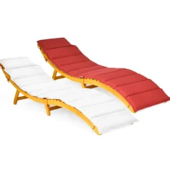 2er Set Ergonomische Holz Sonnenliege mit Auflage & Klappbarer Kopfstütze Gartenliege 190 x 55 x 52 cm