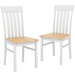 2er-Set Esszimmerstühle armlose Küchenstühle mit ergonomischer Rückenlehnen & vertieftem Sitz Weiß/Natur/Braun