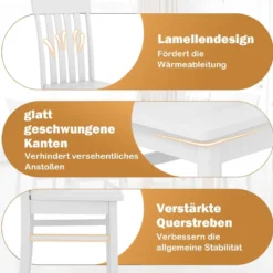 2er-Set Esszimmerstühle armlose Küchenstühle mit ergonomischer Rückenlehnen & vertieftem Sitz Weiß/Natur/Braun