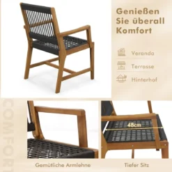 2er-Set Esszimmerstühle aus Akazienholz mit Armlehnen bis 160 kg belastbar