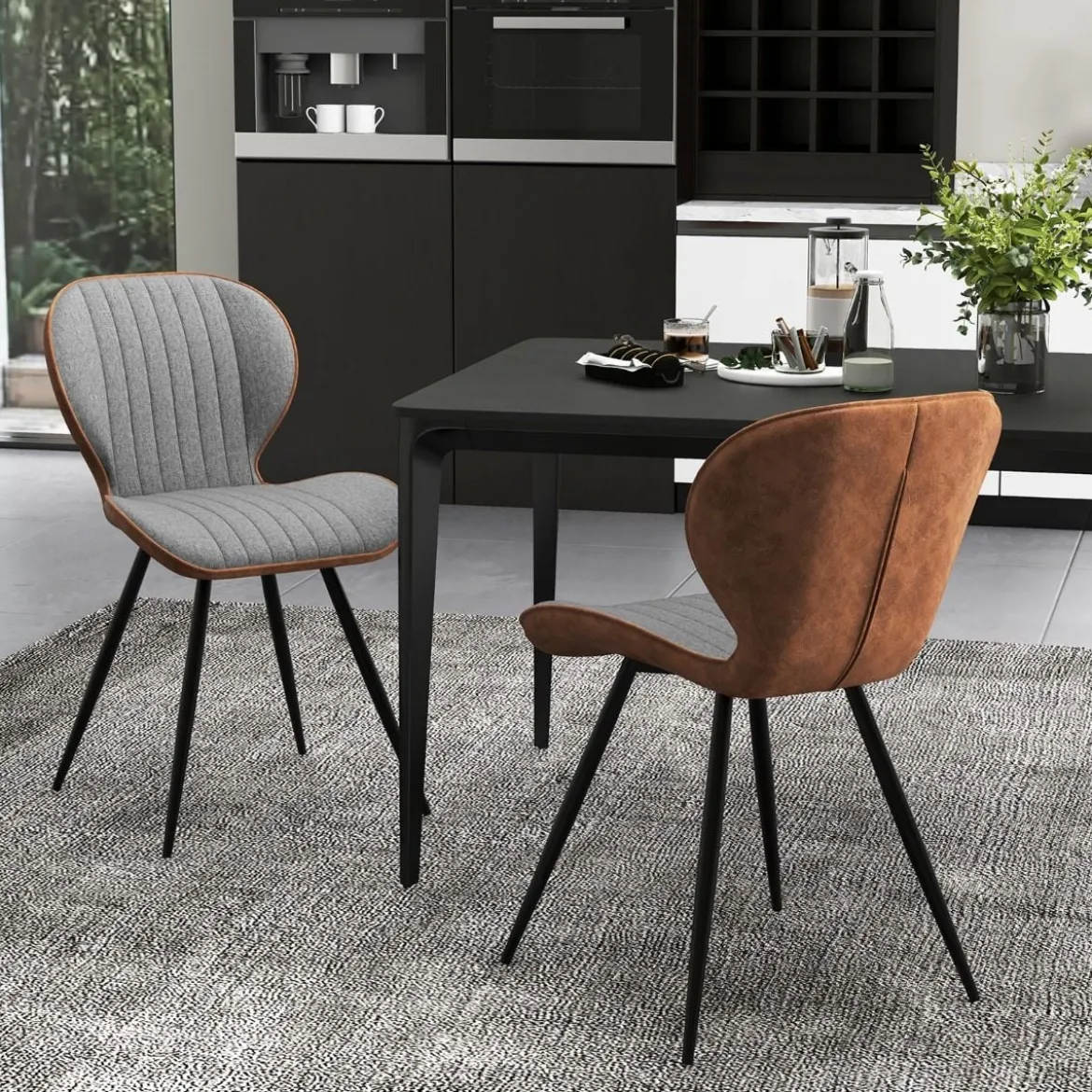 2er Set Esszimmerstühle gepolsterte Akzentstühle mit gebogenem Rückenlehne 57 x 49 x 81 cm Grau