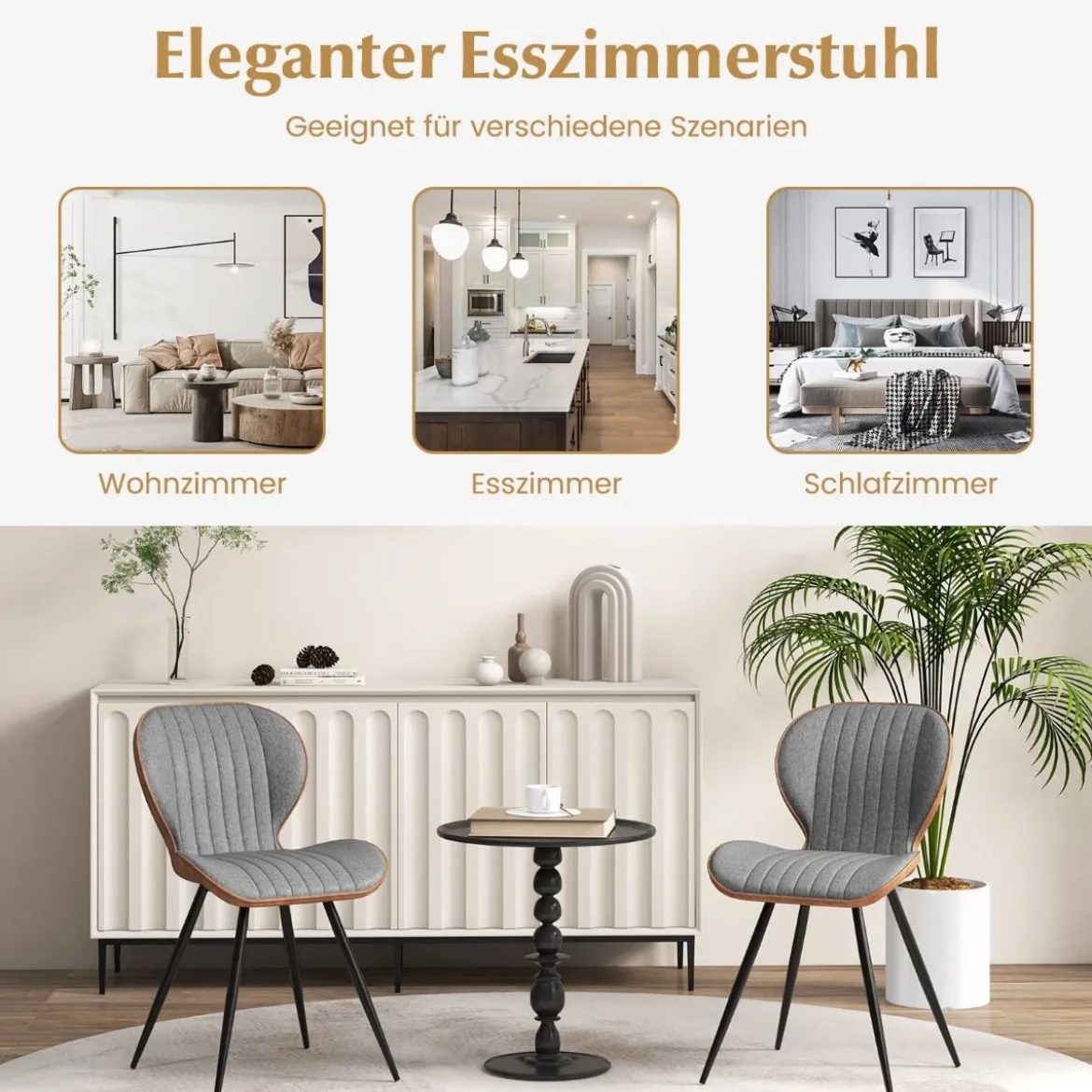 2er Set Esszimmerstühle gepolsterte Akzentstühle mit gebogenem Rückenlehne 57 x 49 x 81 cm Grau