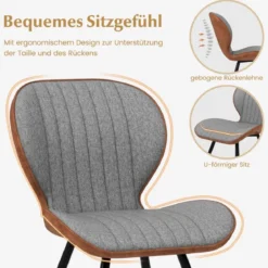 2er Set Esszimmerstühle gepolsterte Akzentstühle mit gebogenem Rückenlehne 57 x 49 x 81 cm Grau