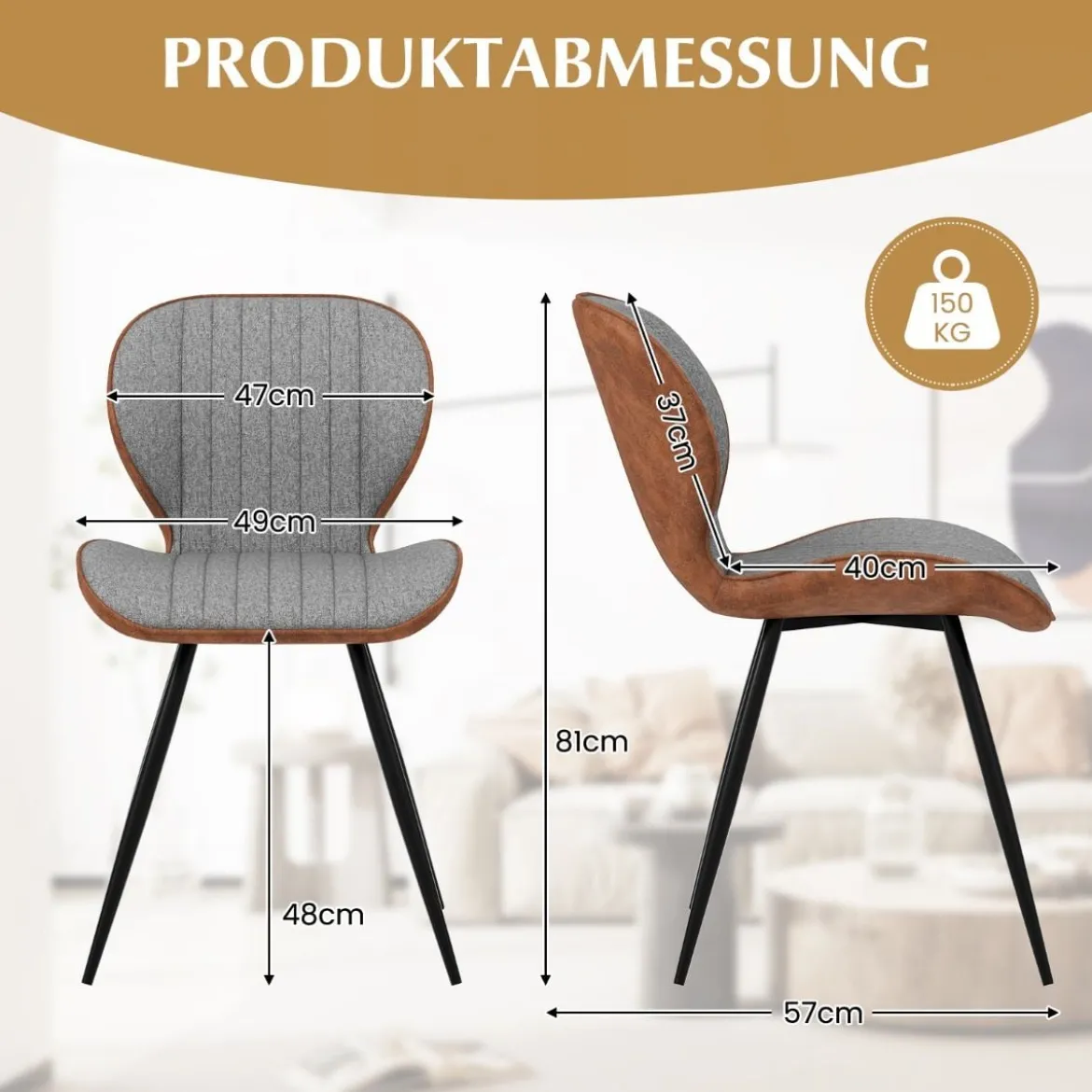 2er Set Esszimmerstühle gepolsterte Akzentstühle mit gebogenem Rückenlehne 57 x 49 x 81 cm Grau