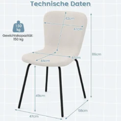 4er Set Esszimmerstühle gepolsterte Küchenstühle mit Rückenlehne 47 x 58 x 86 cm Beige