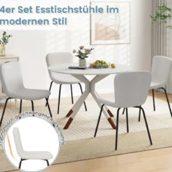 4er Set Esszimmerstühle gepolsterte Küchenstühle mit Rückenlehne 47 x 58 x 86 cm Beige