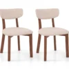 2er Set Esszimmerstühle gepolsterte Küchenstühle mit Rückenlehne Gummiholz Gestell & Sitzkissen 51 x 47 x 82 cm Braun