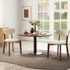 2er Set Esszimmerstühle gepolsterte Küchenstühle mit Rückenlehne Gummiholz Gestell & Sitzkissen 51 x 47 x 82 cm Braun