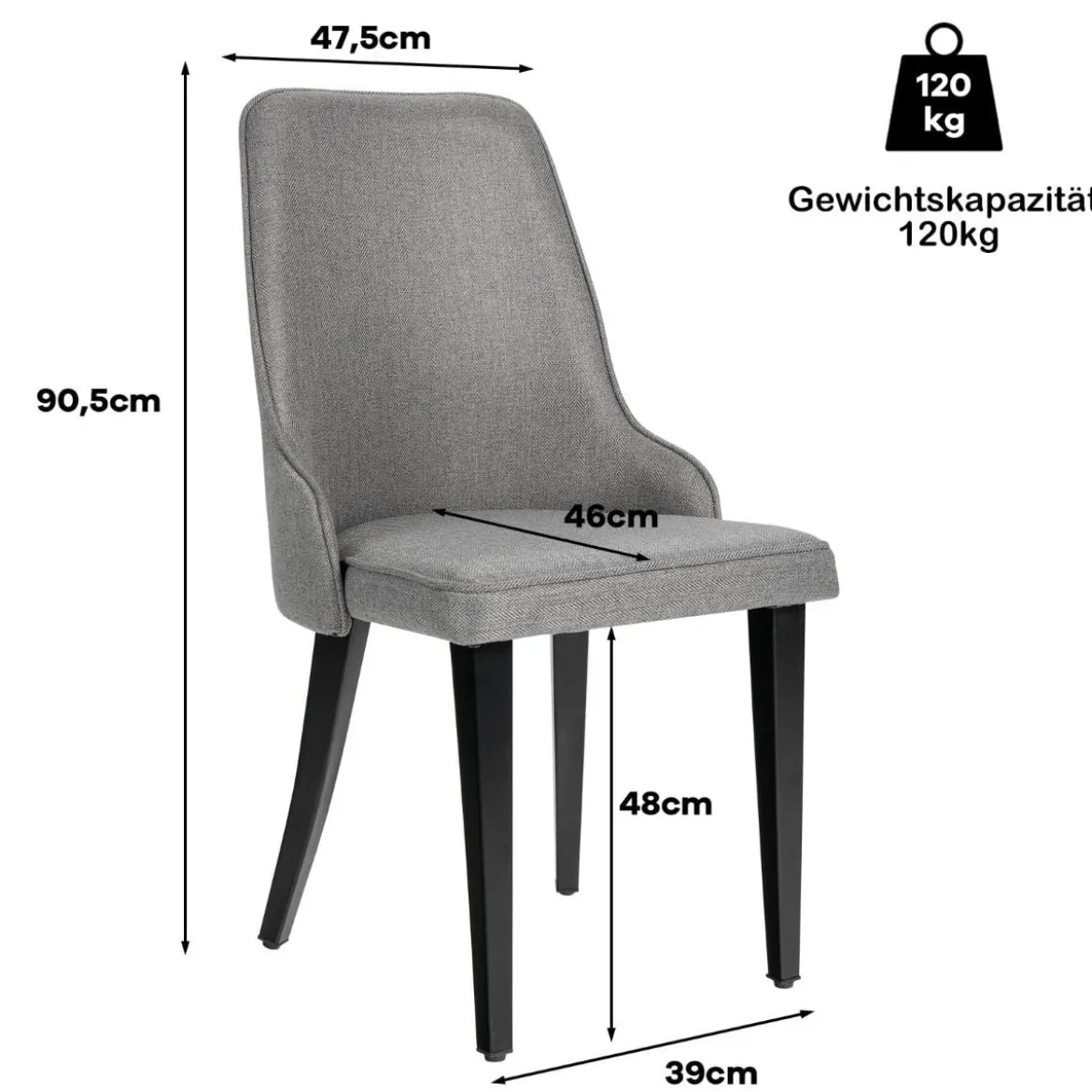 2er Set Esszimmerstühle gepolsterte Esszimmerstühle Küchenstuhl 47,5 x 59 x 90,5 cm Grau