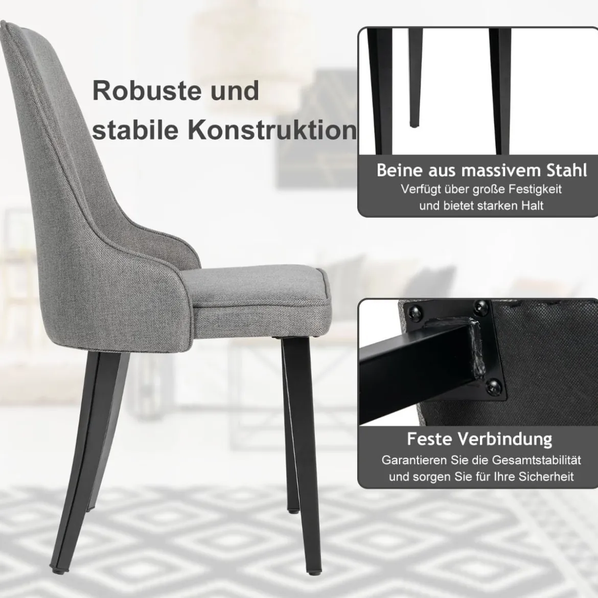 2er Set Esszimmerstühle gepolsterte Esszimmerstühle Küchenstuhl 47,5 x 59 x 90,5 cm Grau