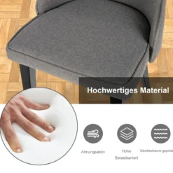 2er Set Esszimmerstühle gepolsterte Esszimmerstühle Küchenstuhl 47,5 x 59 x 90,5 cm Grau