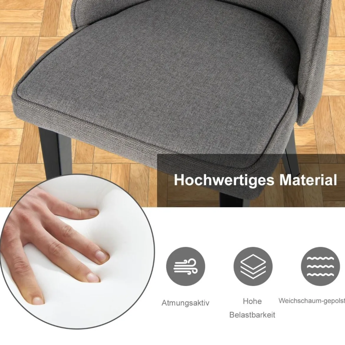 2er Set Esszimmerstühle gepolsterte Esszimmerstühle Küchenstuhl 47,5 x 59 x 90,5 cm Grau