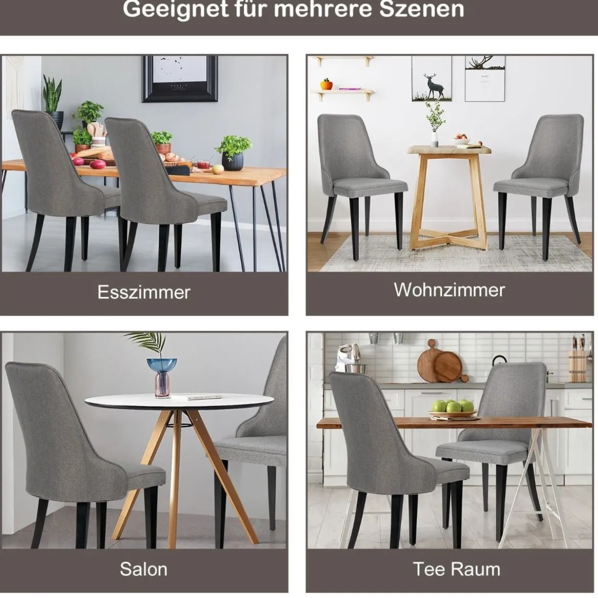 2er Set Esszimmerstühle gepolsterte Esszimmerstühle Küchenstuhl 47,5 x 59 x 90,5 cm Grau