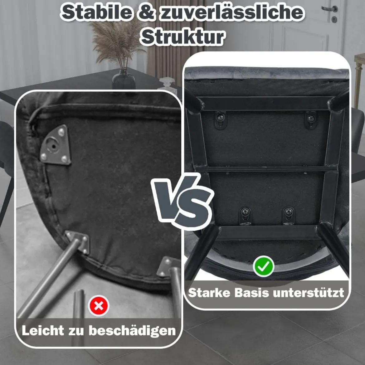 2er Set Esszimmerstühle gepolsterter Polsterstühle bis 150 kg Essstühle mit Rückenlehne Grau